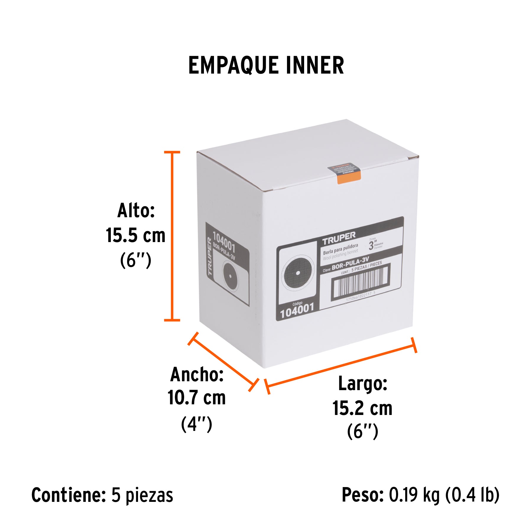 Borla p/pulir de lana de 3' hook and loop, TRUPER