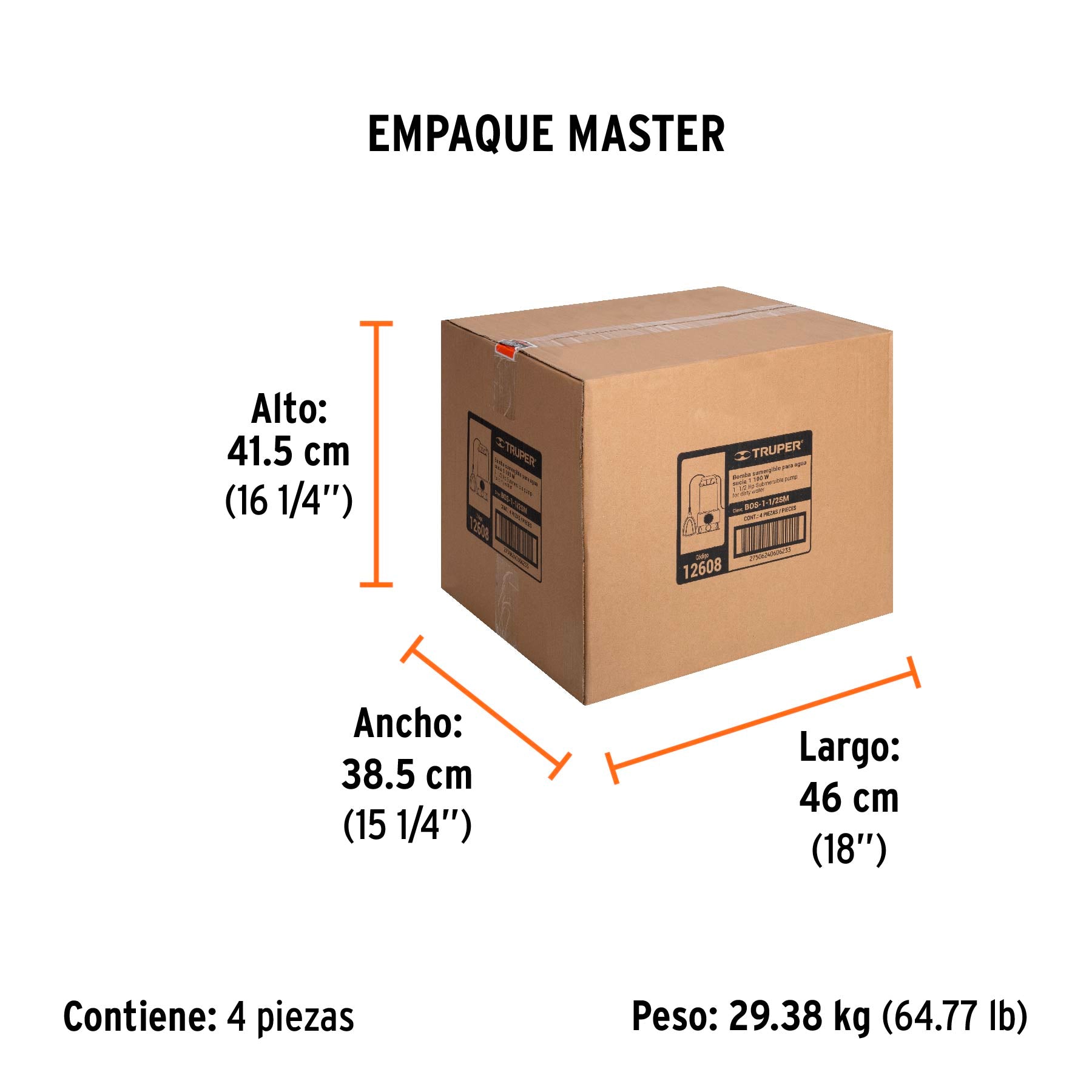 Bomba sumergible metálica para agua sucia 1-1/2 HP