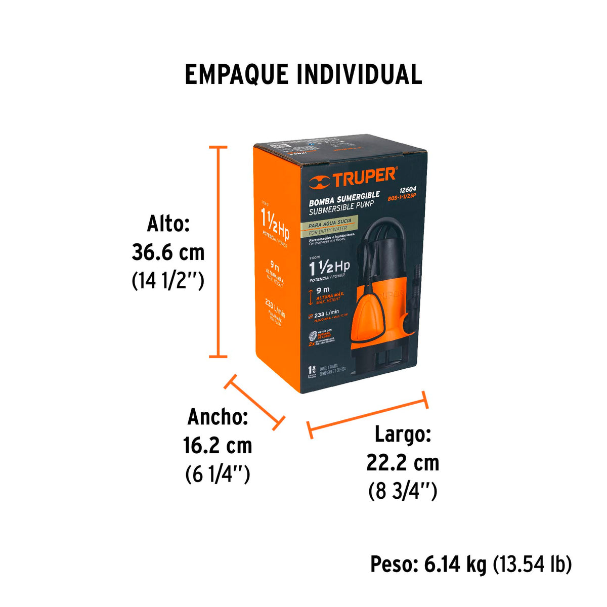 Bomba sumergible plástica para agua sucia 1-1/2 HP