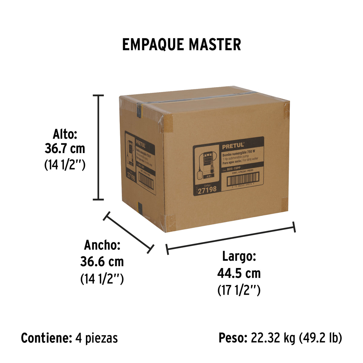 Bomba sumergible plástica 1 HP para agua sucia, Pretul