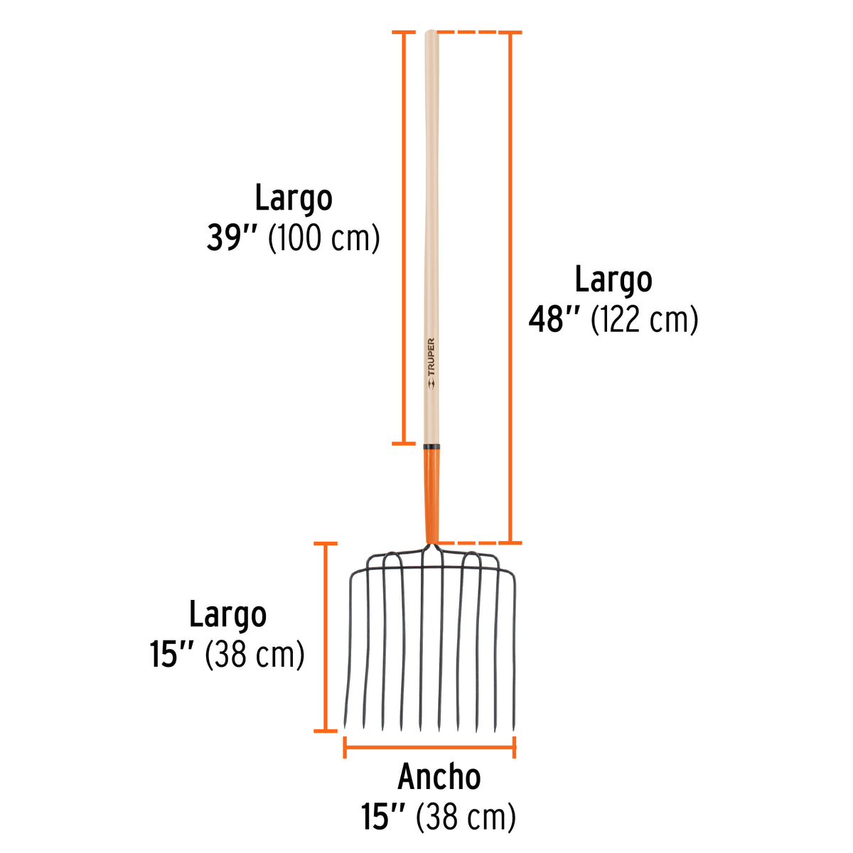 Bieldo para estiércol 10 dientes, mango 48', Truper