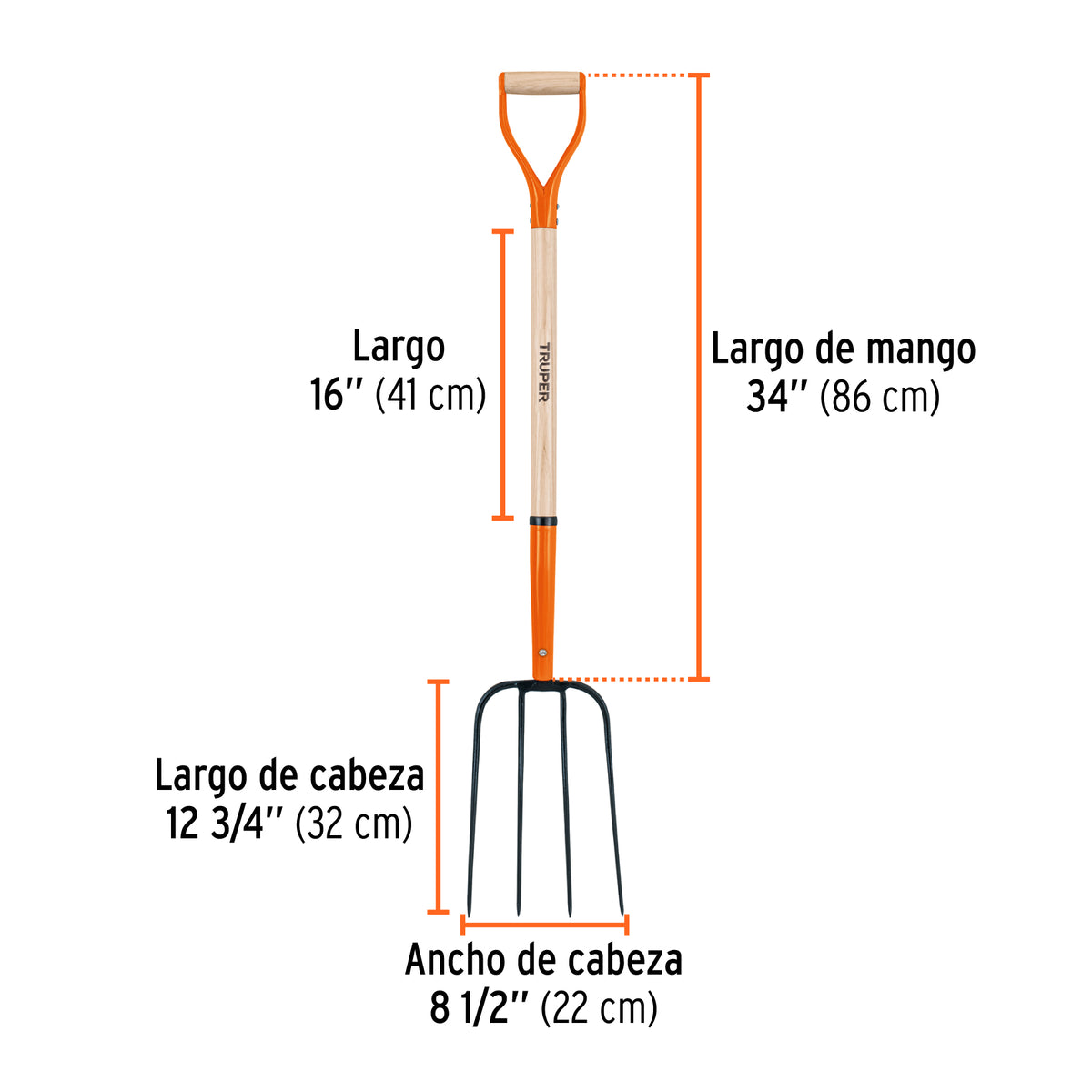Bieldo para paja, 4 dientes, puño "y", mango de 35"