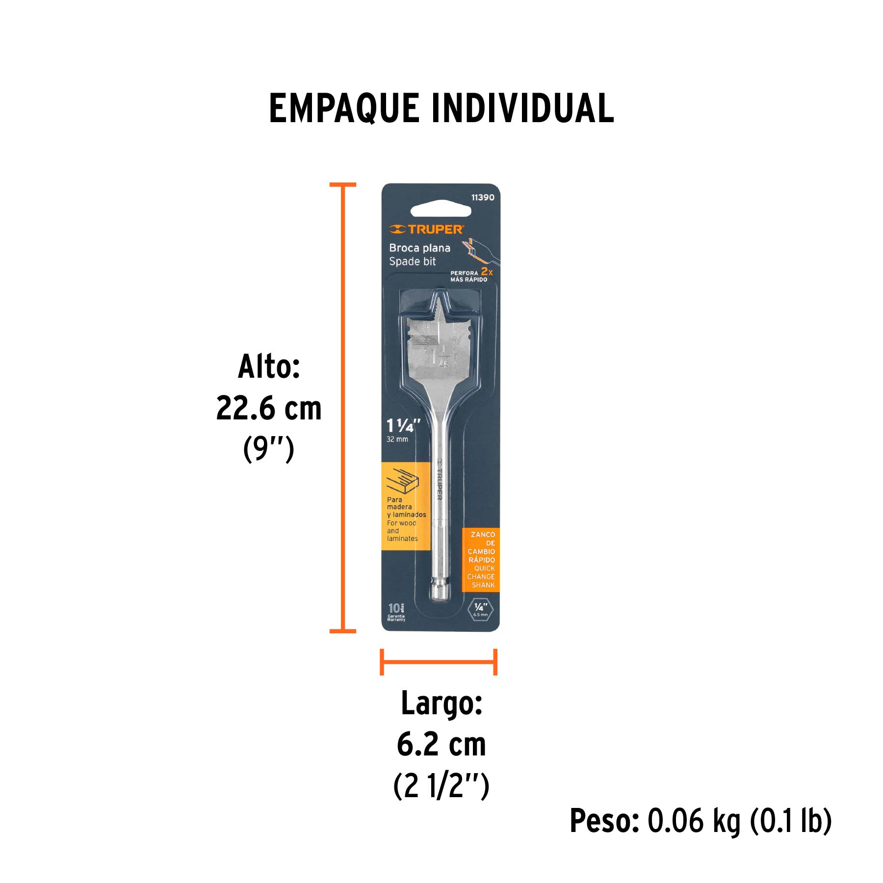 Broca plana de manita, 1-1/4"