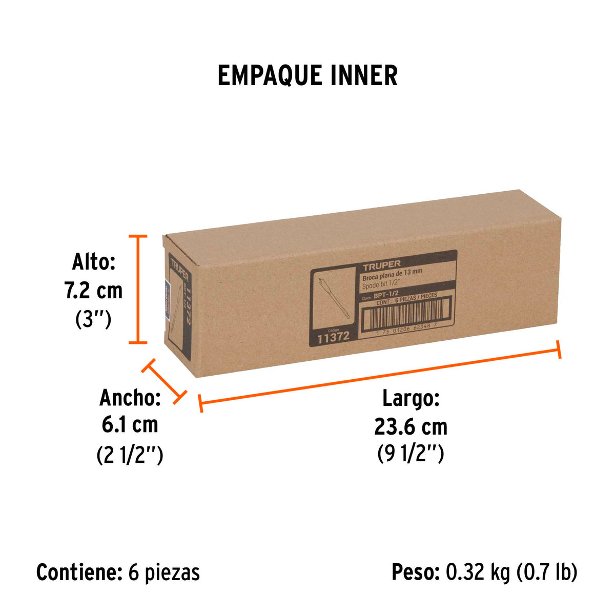 Broca plana de manita, 1/2"