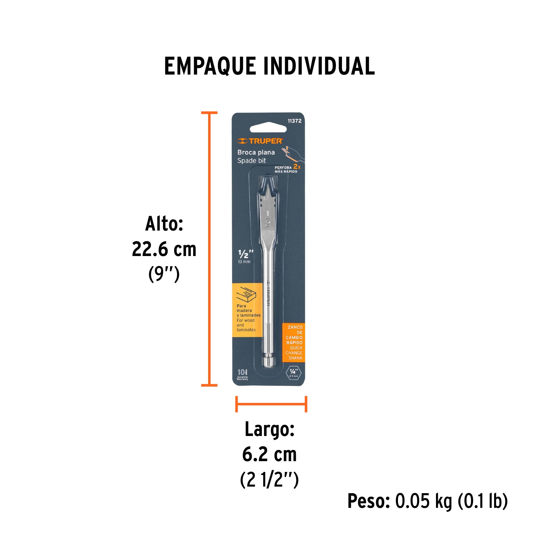 Broca plana de manita, 1/2"