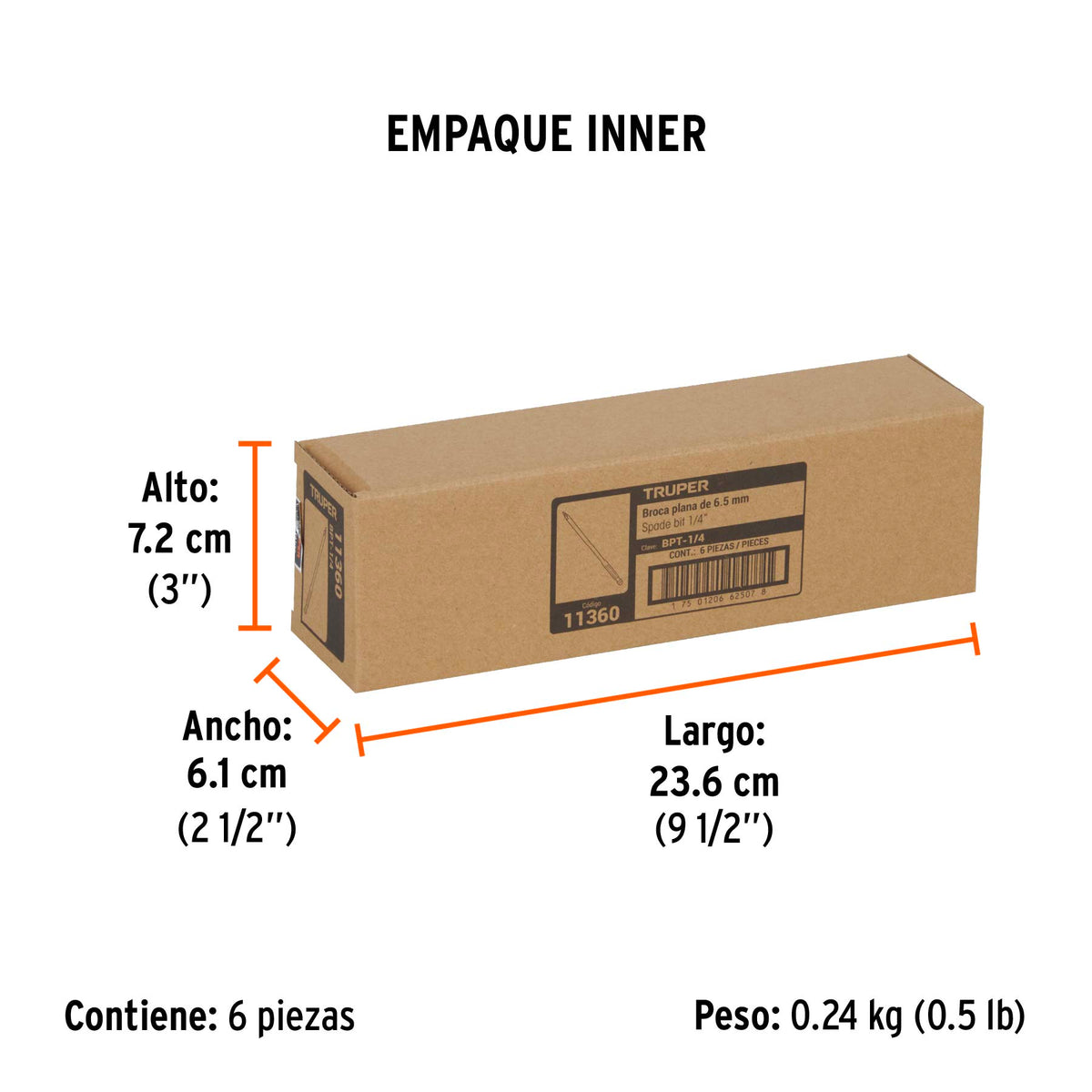 Broca plana de manita, 1/4"