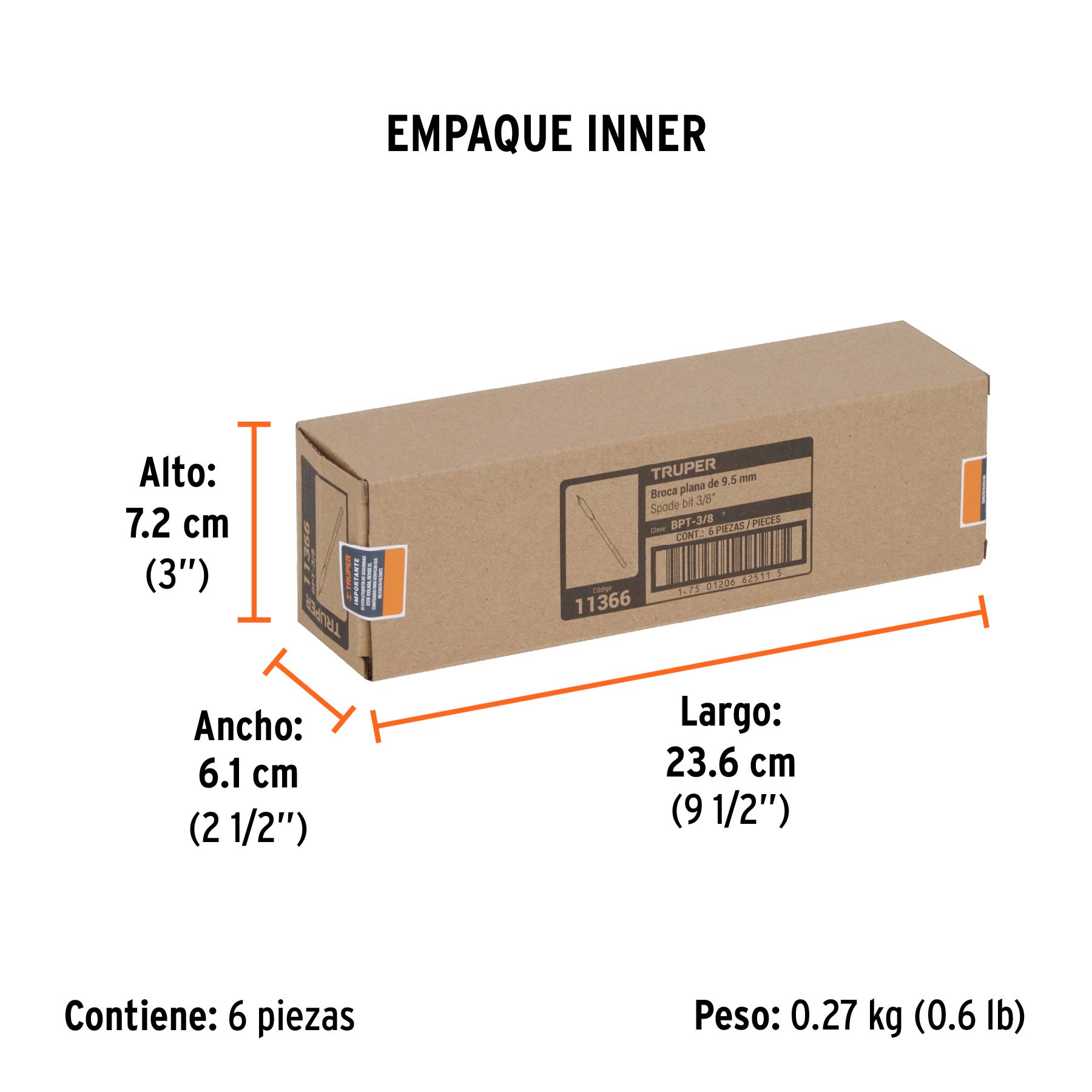 Broca plana de manita, 3/8"