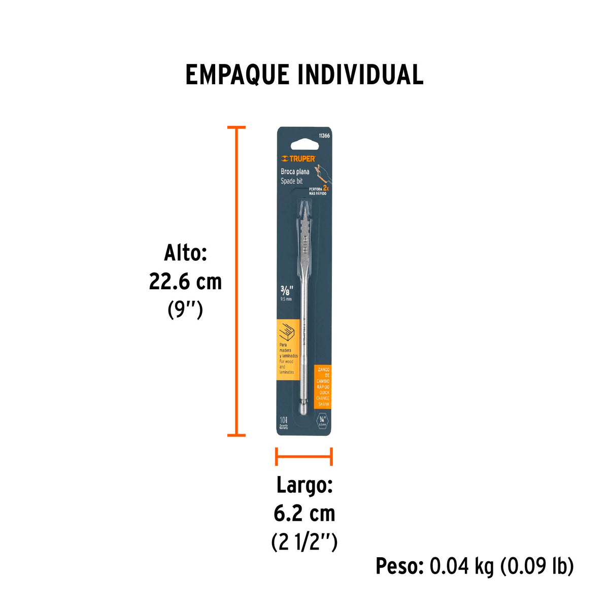 Broca plana de manita, 3/8"