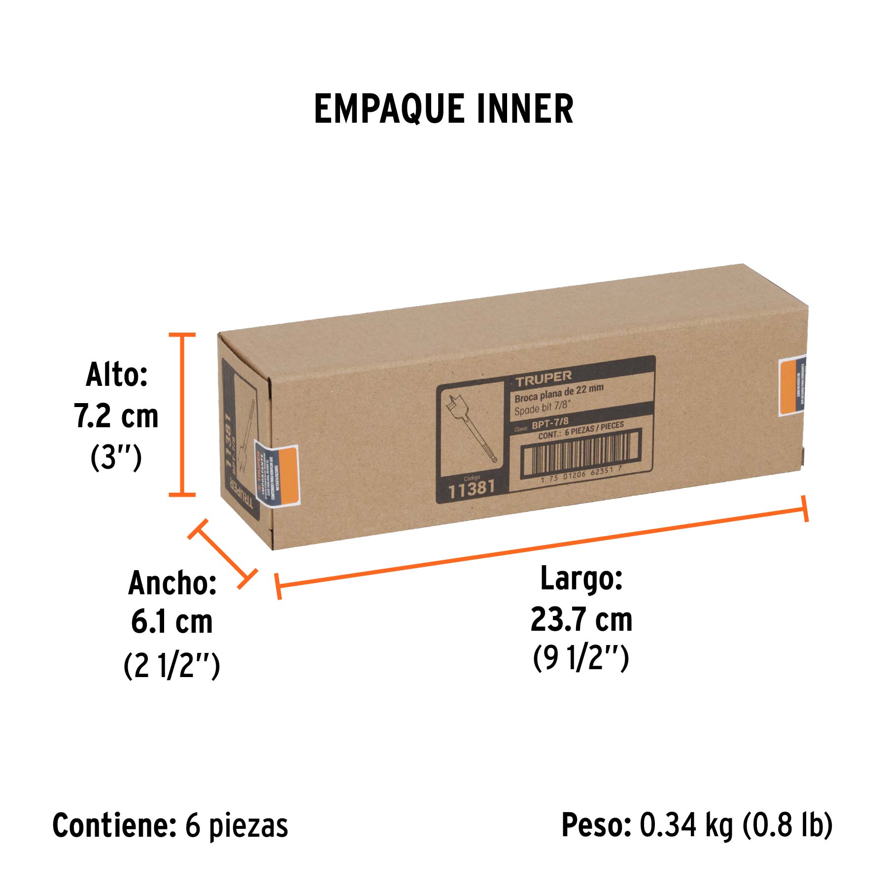 Broca plana de manita, 7/8"