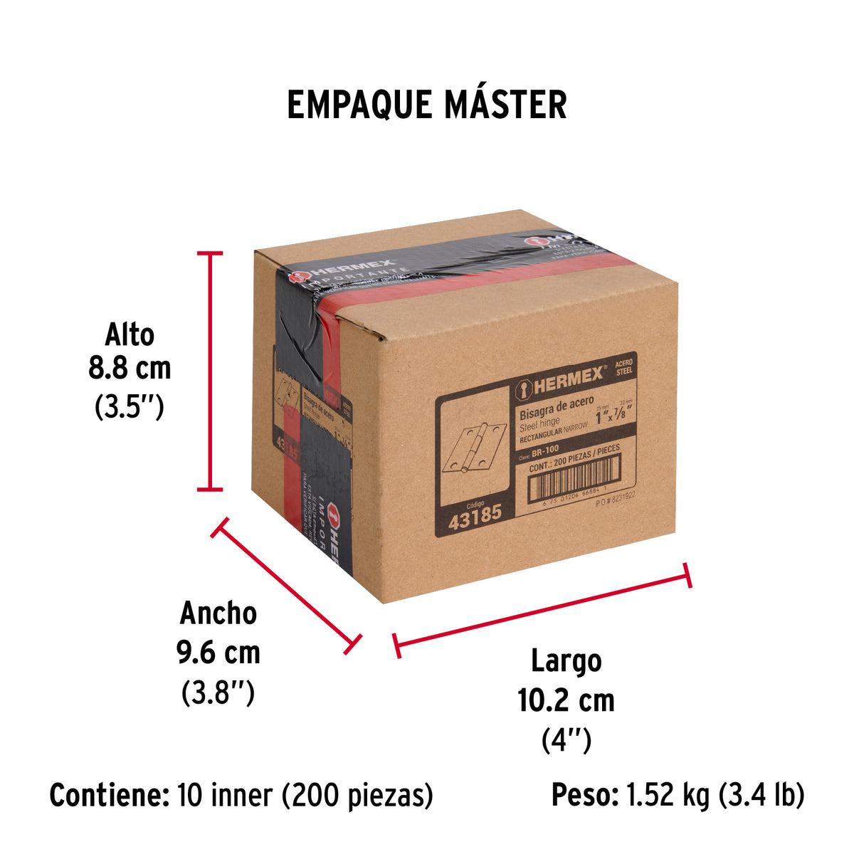 Bisagra rectangular 1", acero pulido