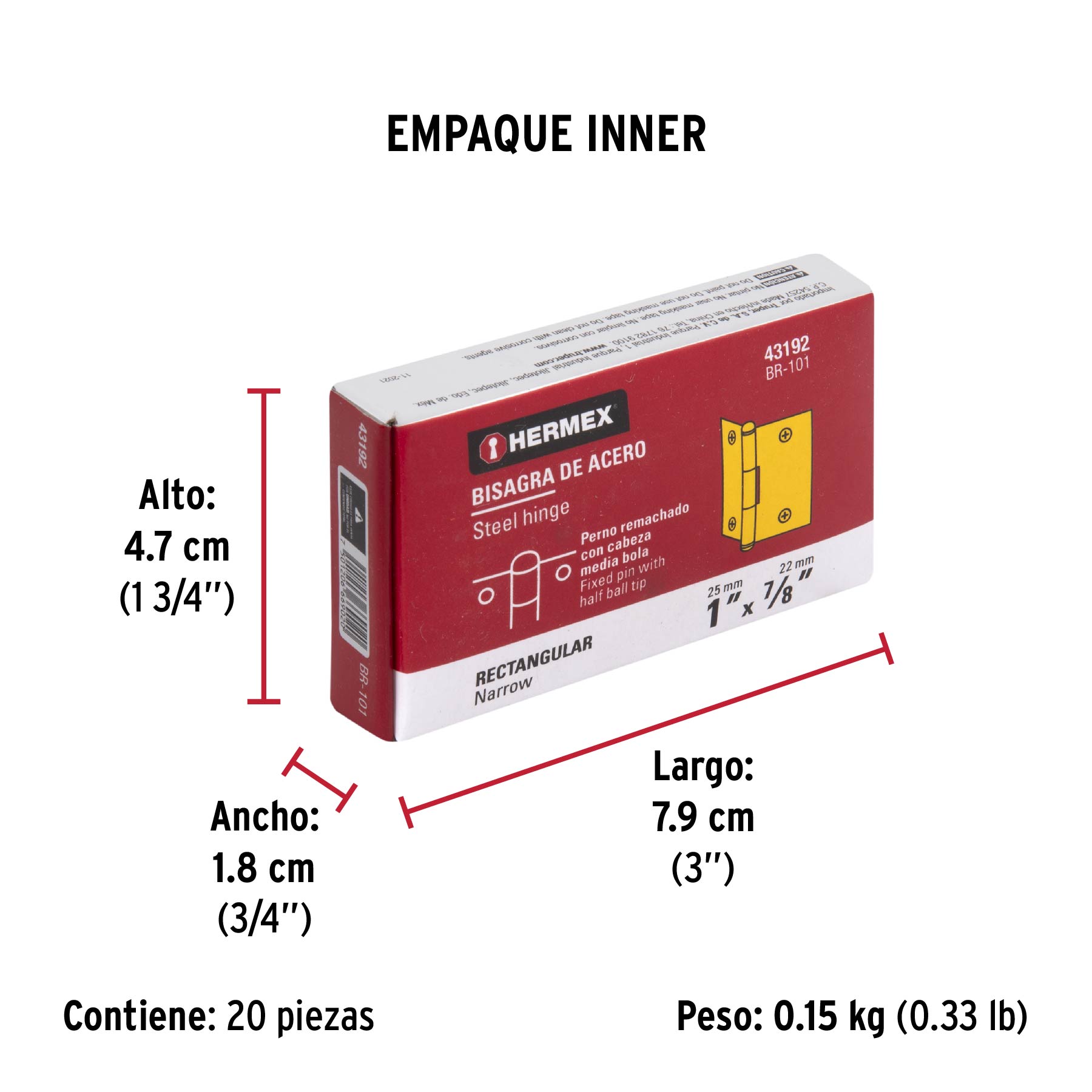 Bisagra rectangular 1", acero latonado