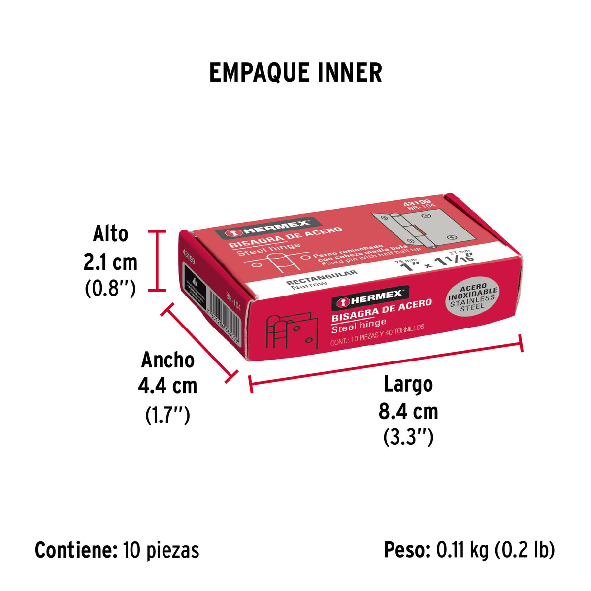 Bisagra rectangular 1", acero inoxidable