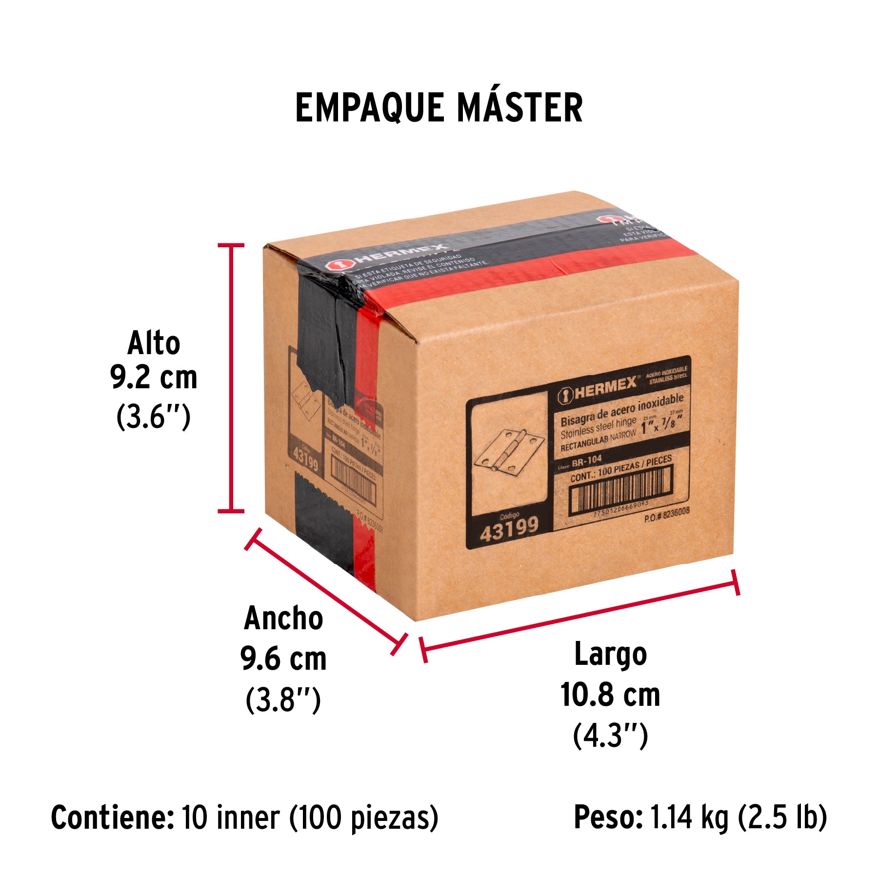 Bisagra rectangular 1", acero inoxidable