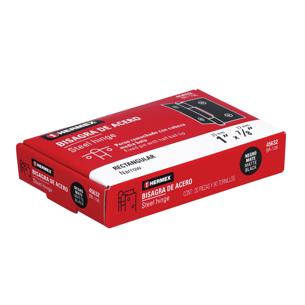 Bisagra rectangular 1' negra, Hermex