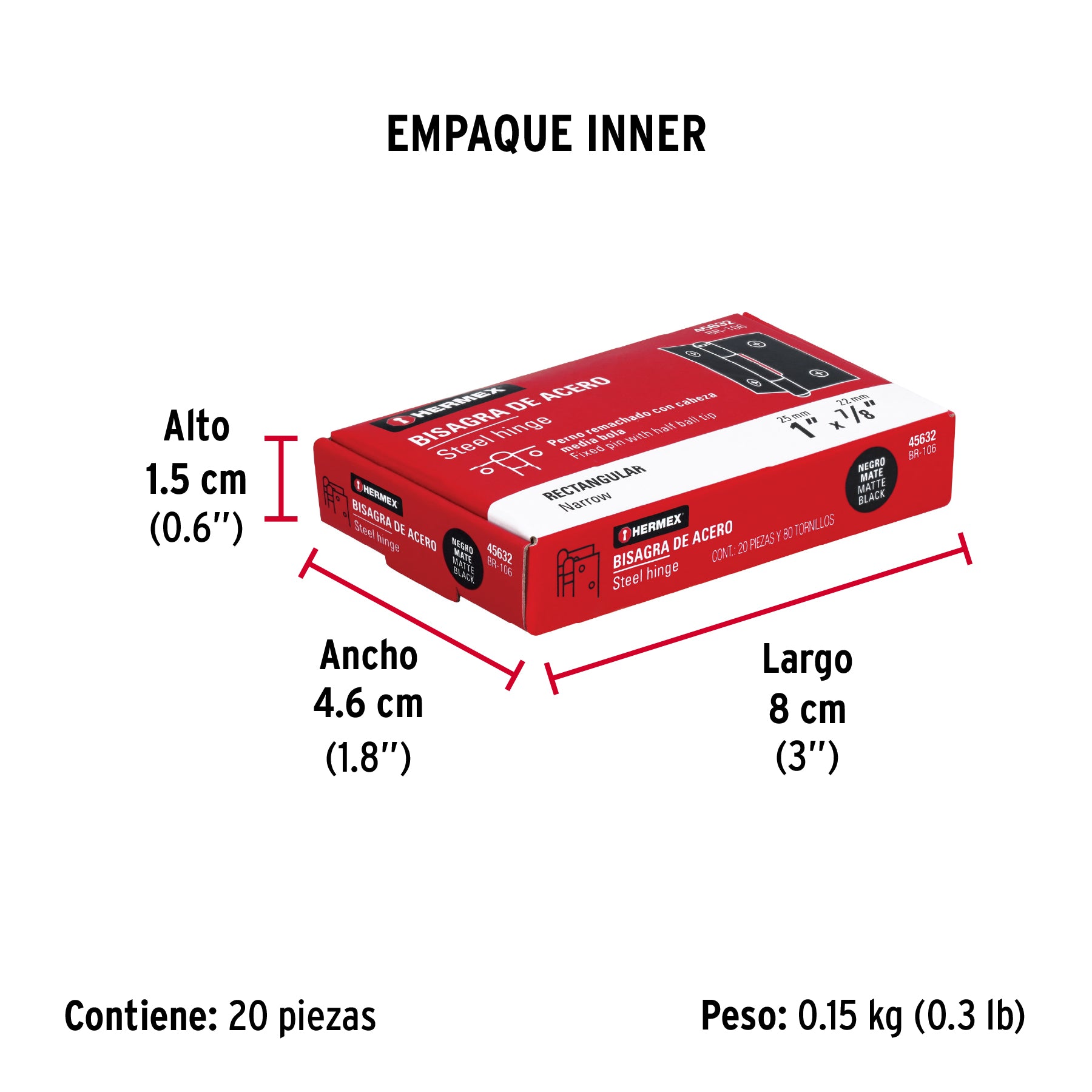 Bisagra rectangular 1' negra, Hermex