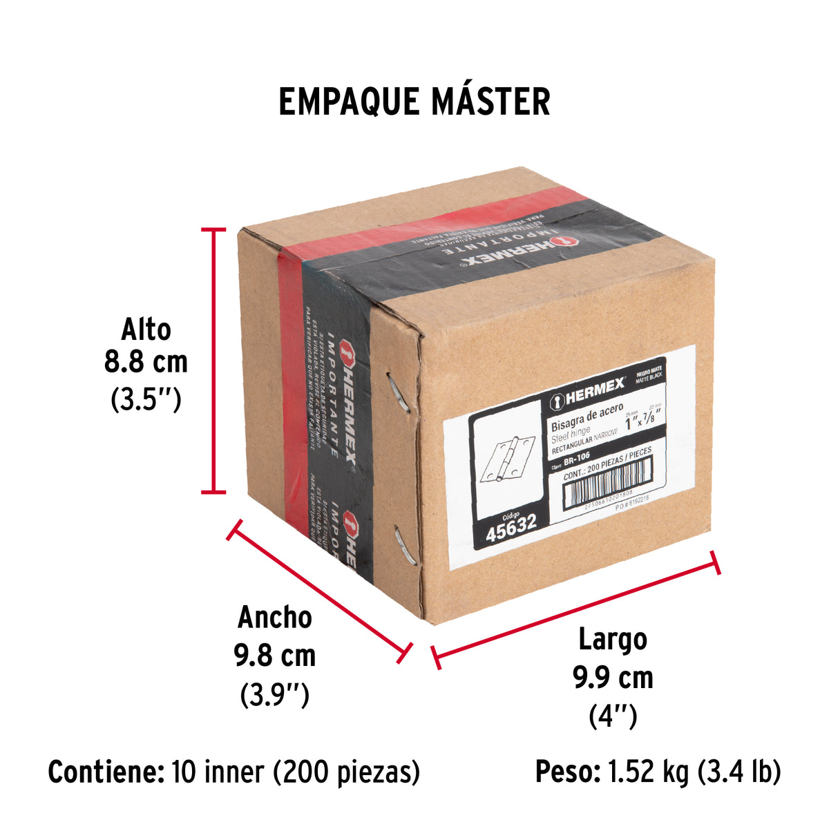 Bisagra rectangular 1' negra, Hermex