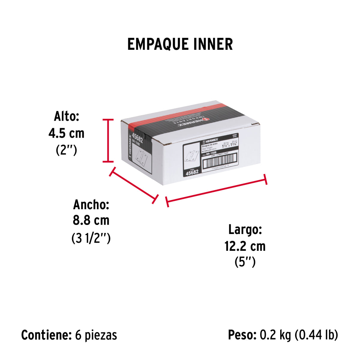 Bolsa con 2 bisagras rectangulares 1-1/2', acero pulido