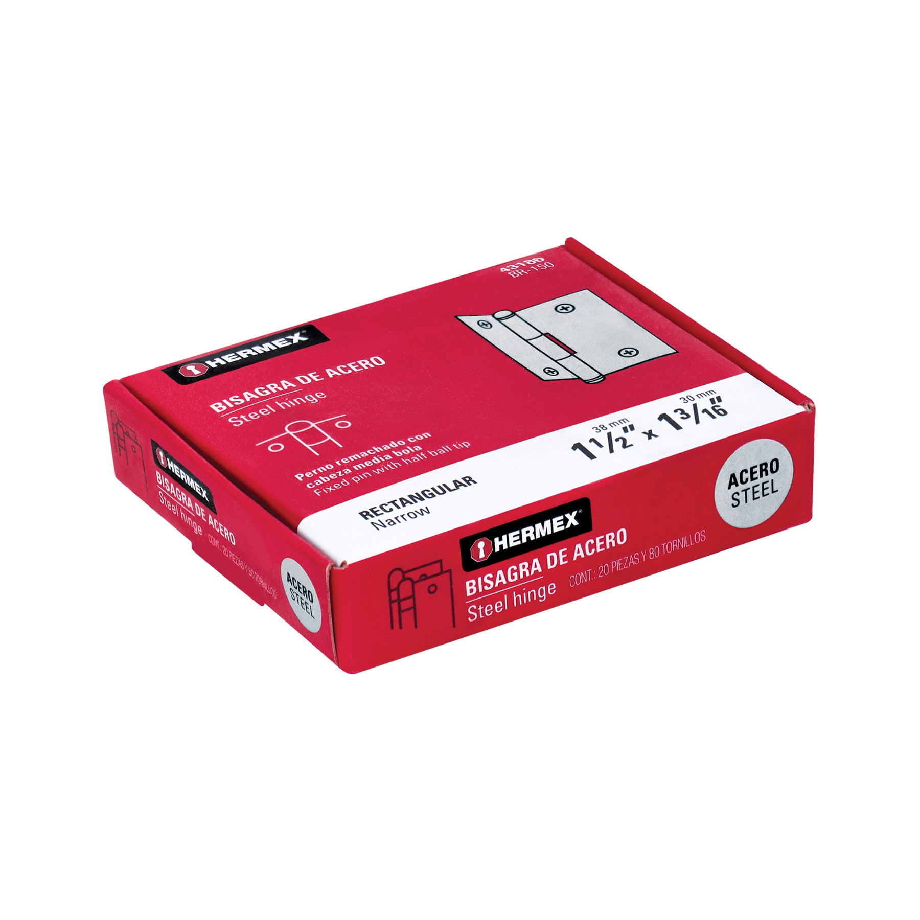 Bisagra rectangular 1-1/2", acero pulido