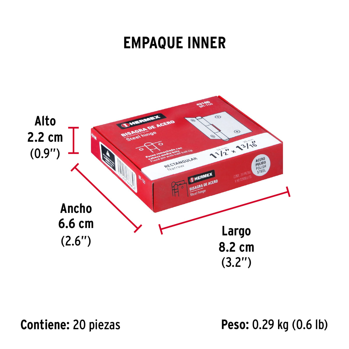 Bisagra rectangular 1-1/2", acero pulido
