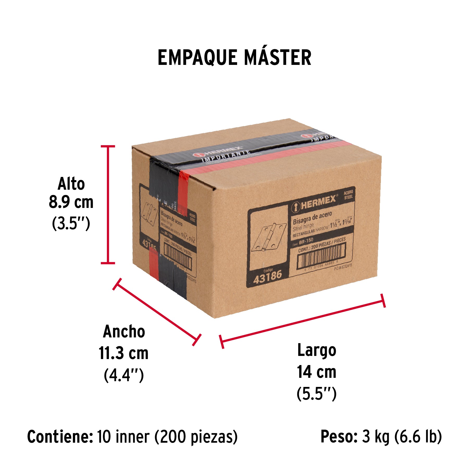 Bisagra rectangular 1-1/2", acero pulido