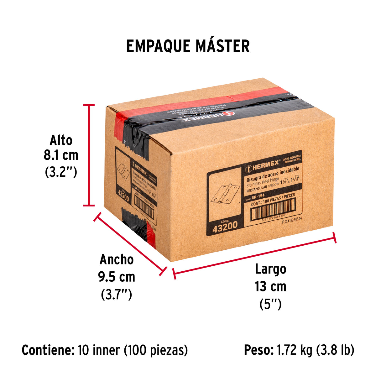 Bisagra rectangular 1-1/2", acero inoxidable