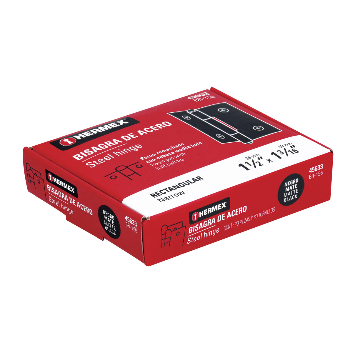 Bisagra rectangular 1-1/2' negra, Hermex