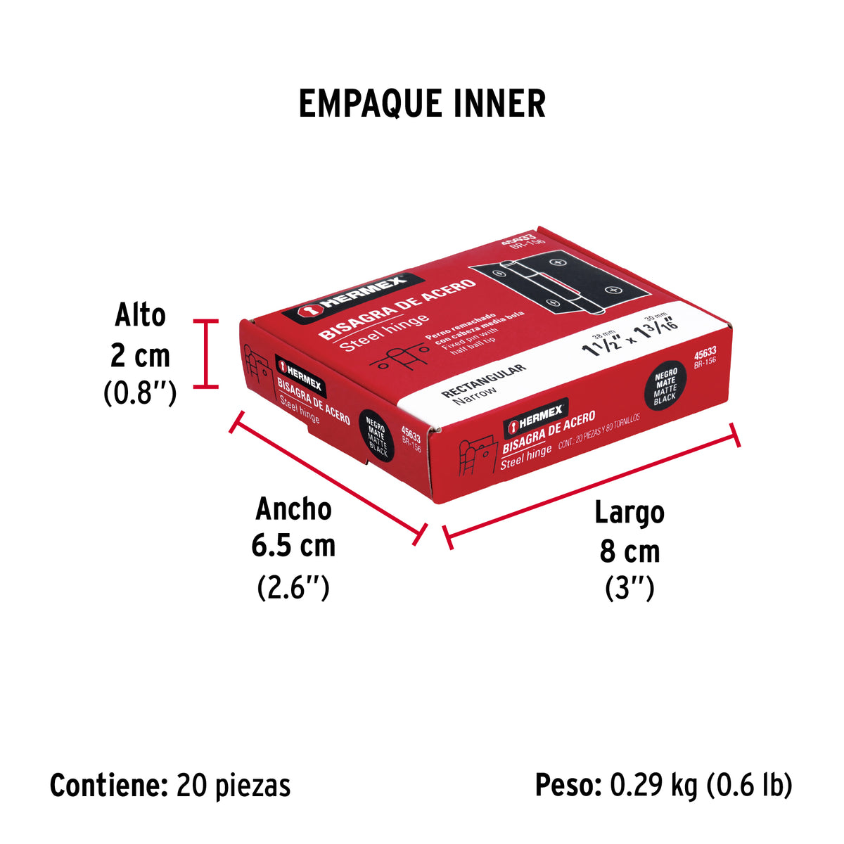 Bisagra rectangular 1-1/2' negra, Hermex