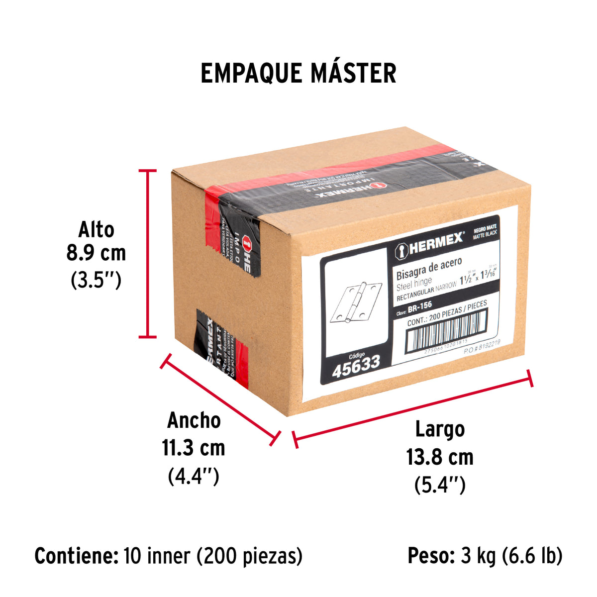 Bisagra rectangular 1-1/2' negra, Hermex