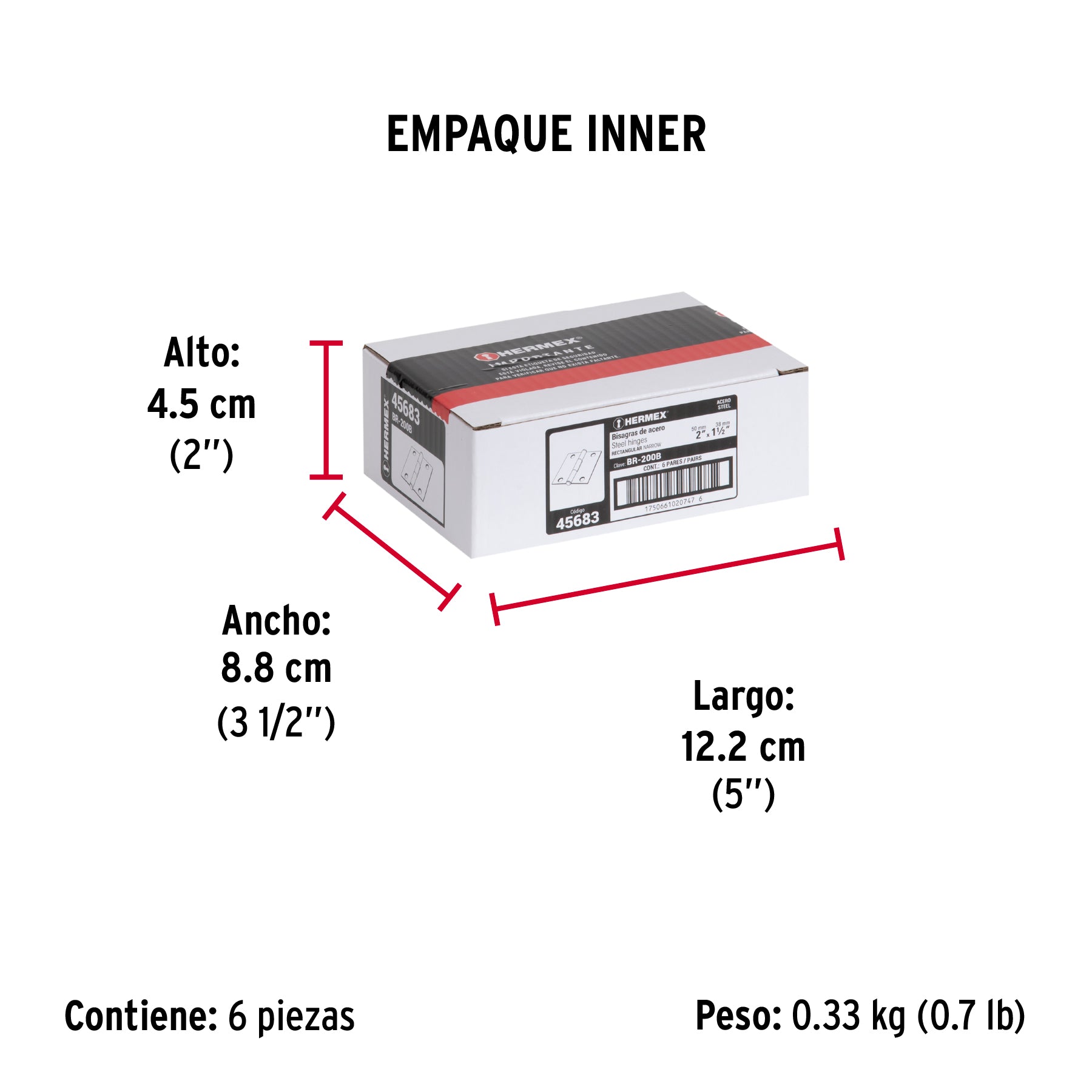 Bolsa con 2 bisagras rectangulares 2', acero pulido