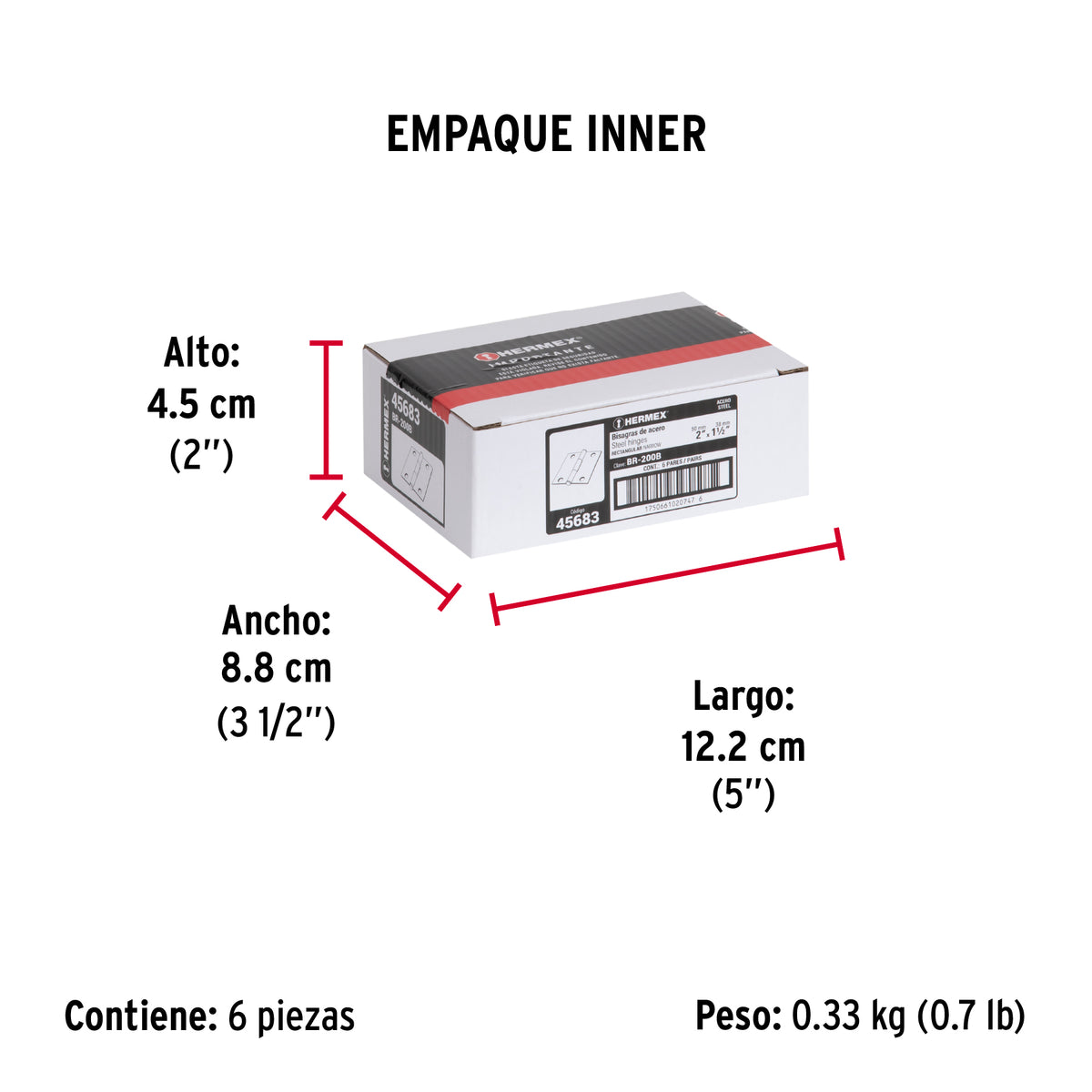 Bolsa con 2 bisagras rectangulares 2', acero pulido