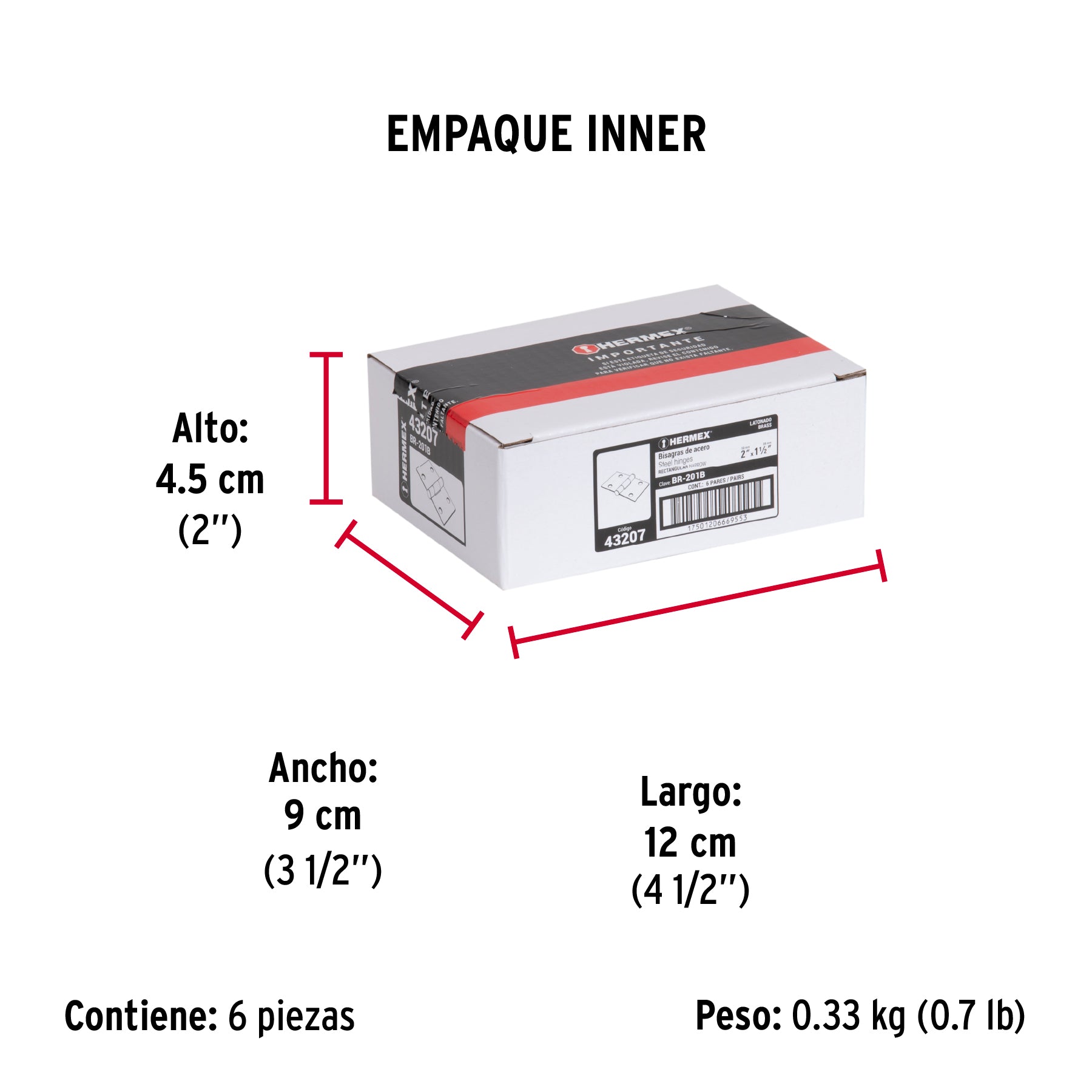 Bisagra rectangular 2", latón, blister con 2 pzas