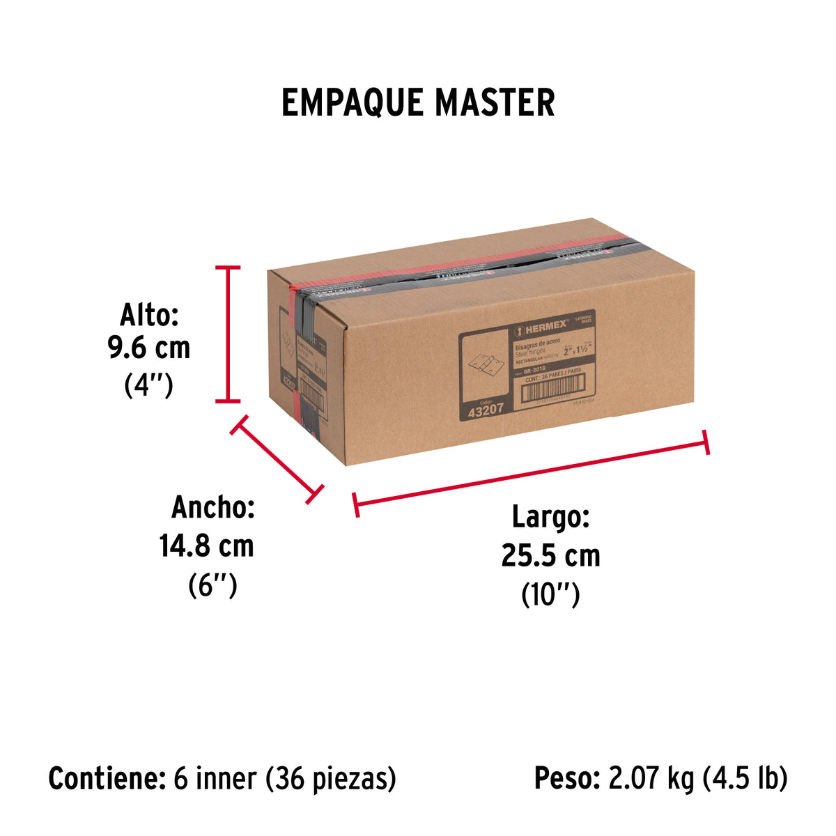 Bisagra rectangular 2", latón, blister con 2 pzas