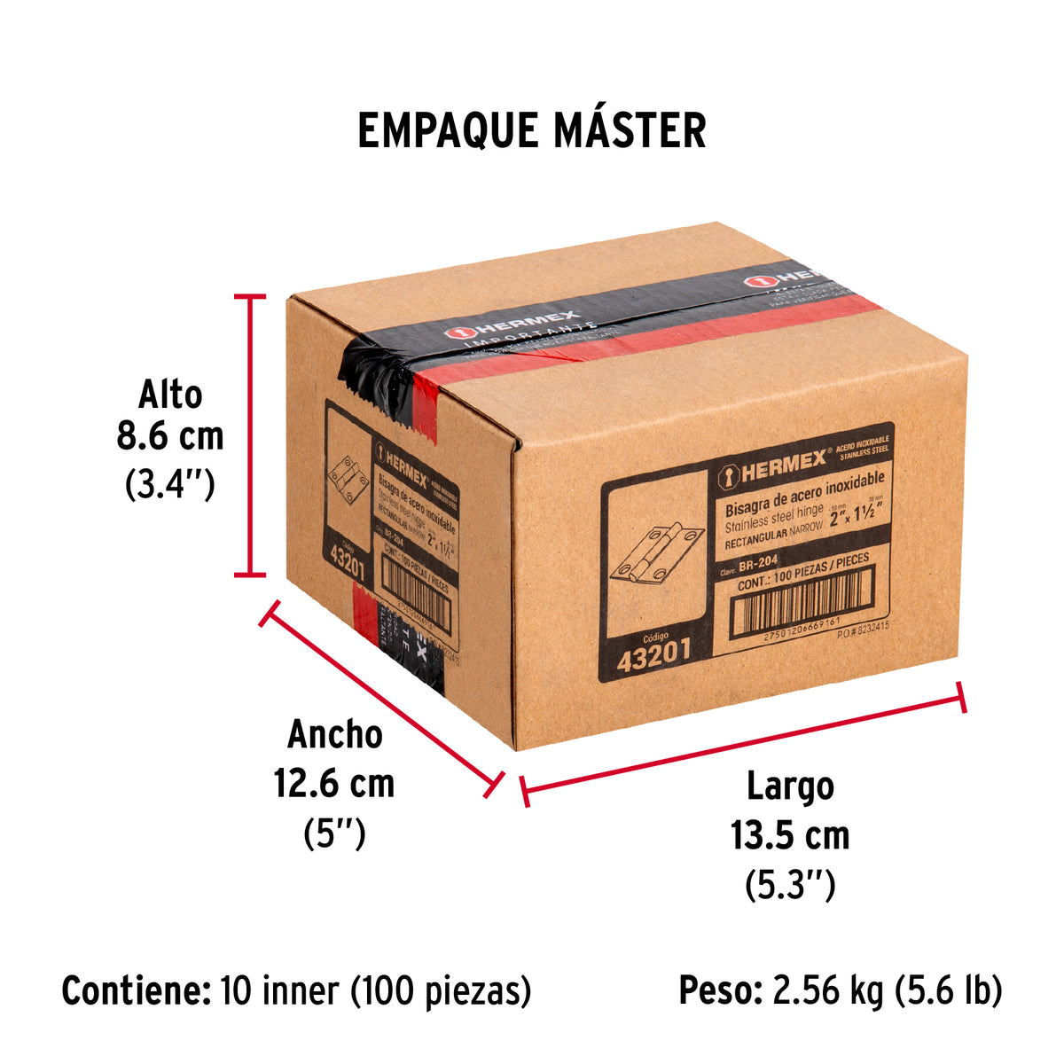 Bisagra rectangular 2", acero inoxidable