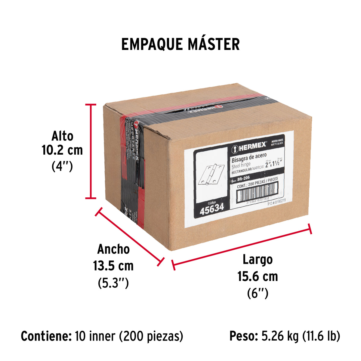 Bisagra rectangular 2' negra, Hermex