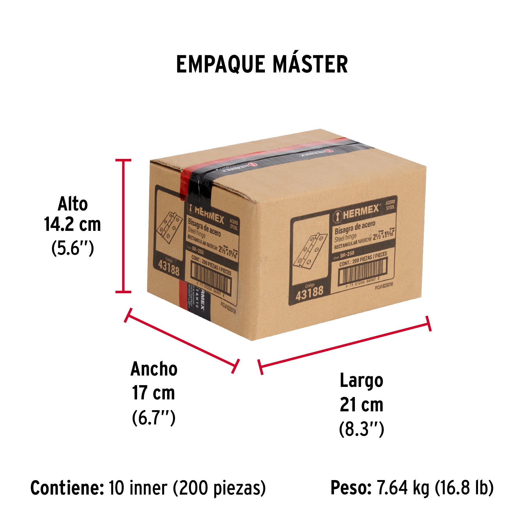 Bisagra rectangular 2-1/2", acero pulido