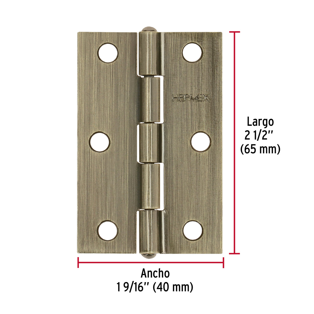 Bisagra rectangular 2-1/2' latón antiguo, Hermex