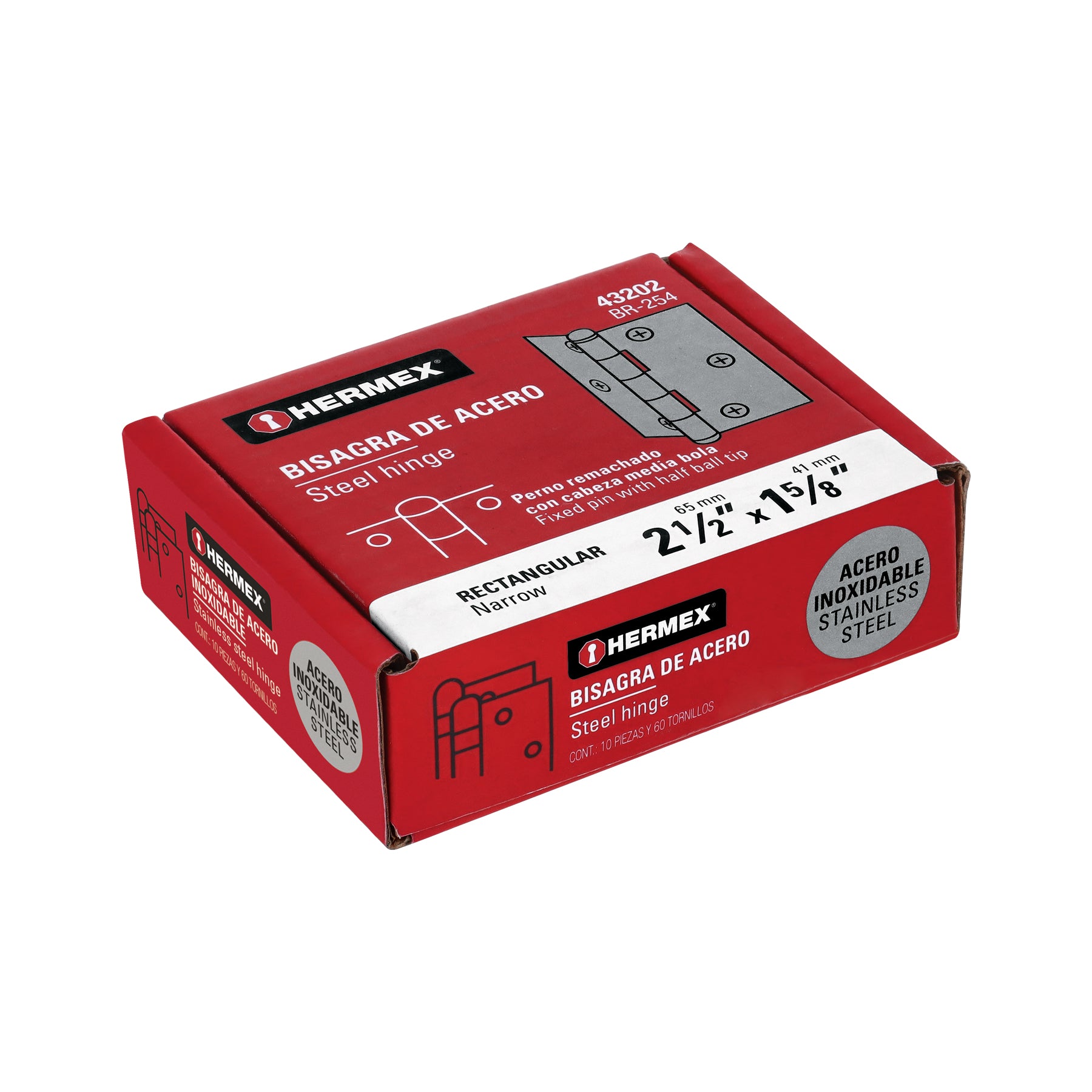 Bisagra rectangular 2-1/2", acero inoxidable