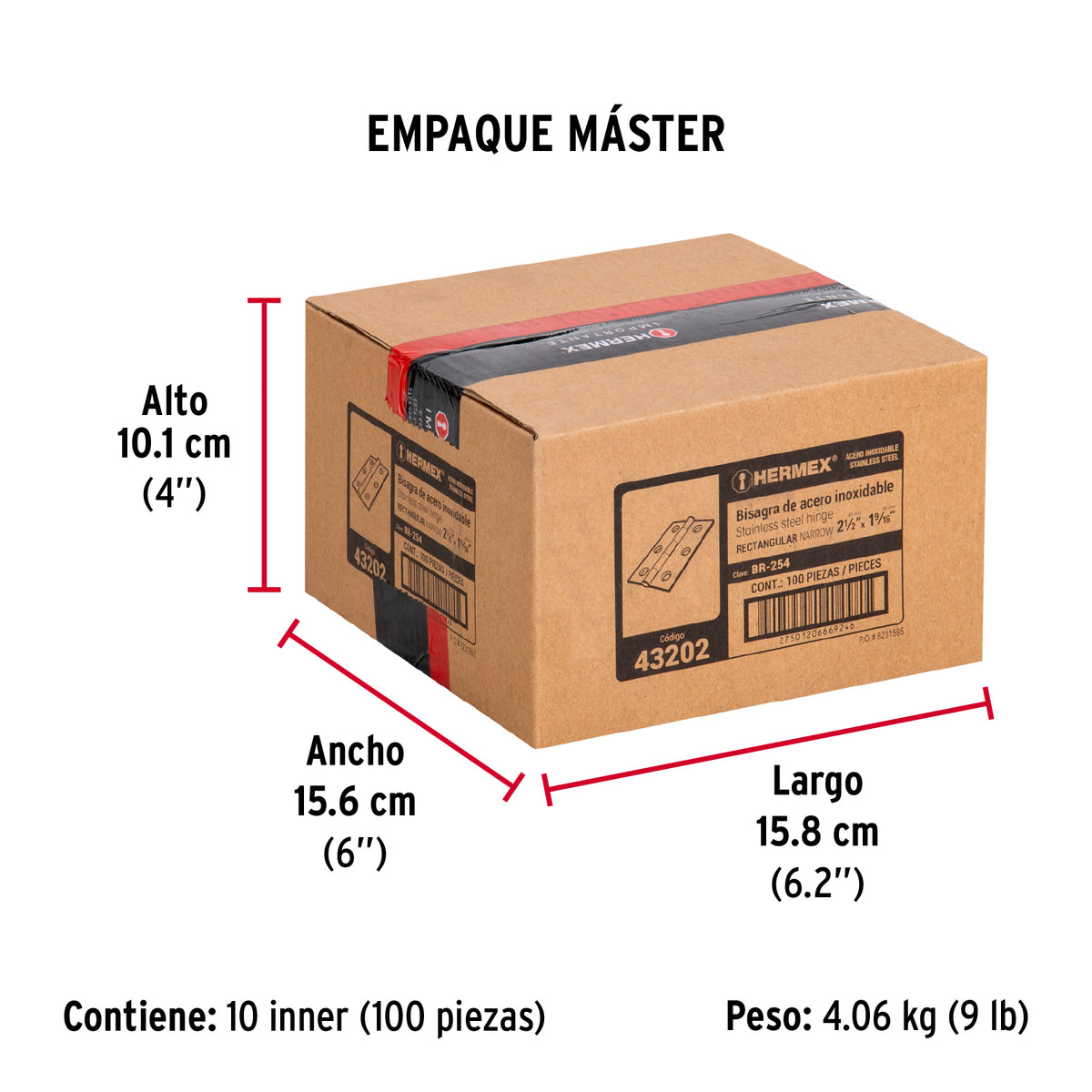 Bisagra rectangular 2-1/2", acero inoxidable