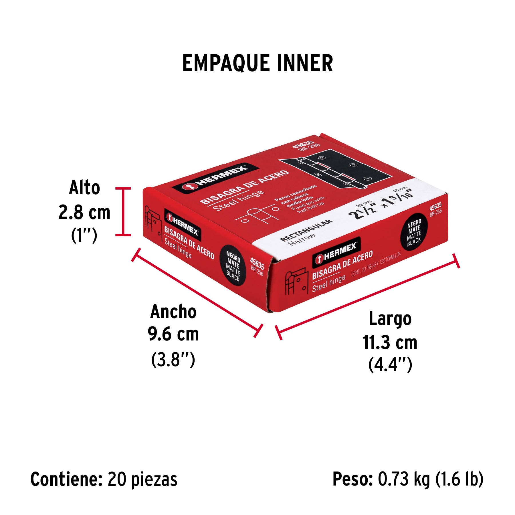 Bisagra rectangular 2-1/2' negra, Hermex
