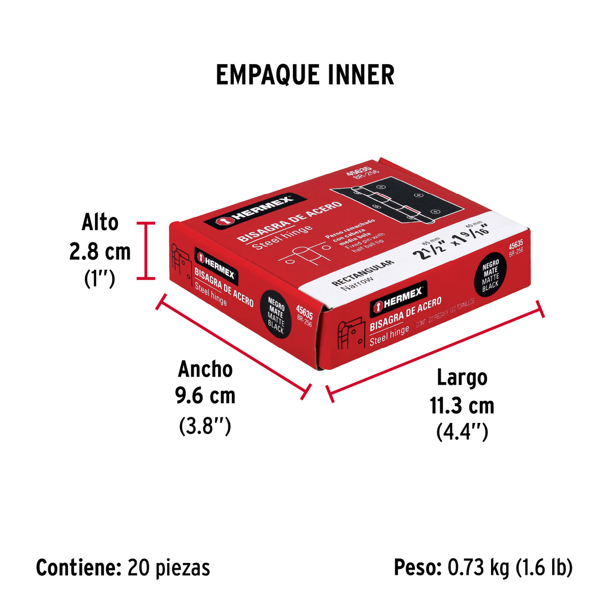 Bisagra rectangular 2-1/2' negra, Hermex