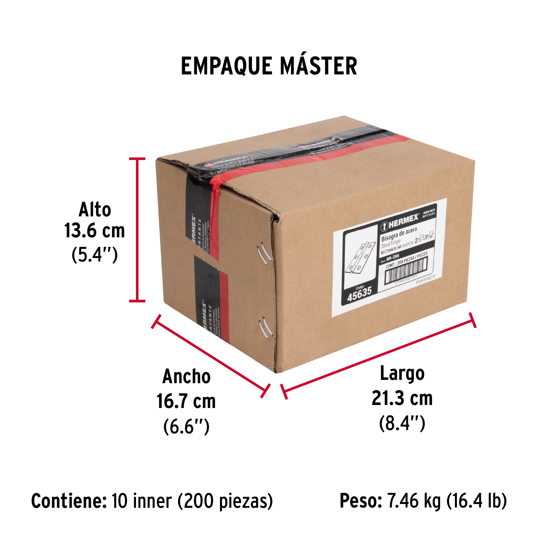 Bisagra rectangular 2-1/2' negra, Hermex