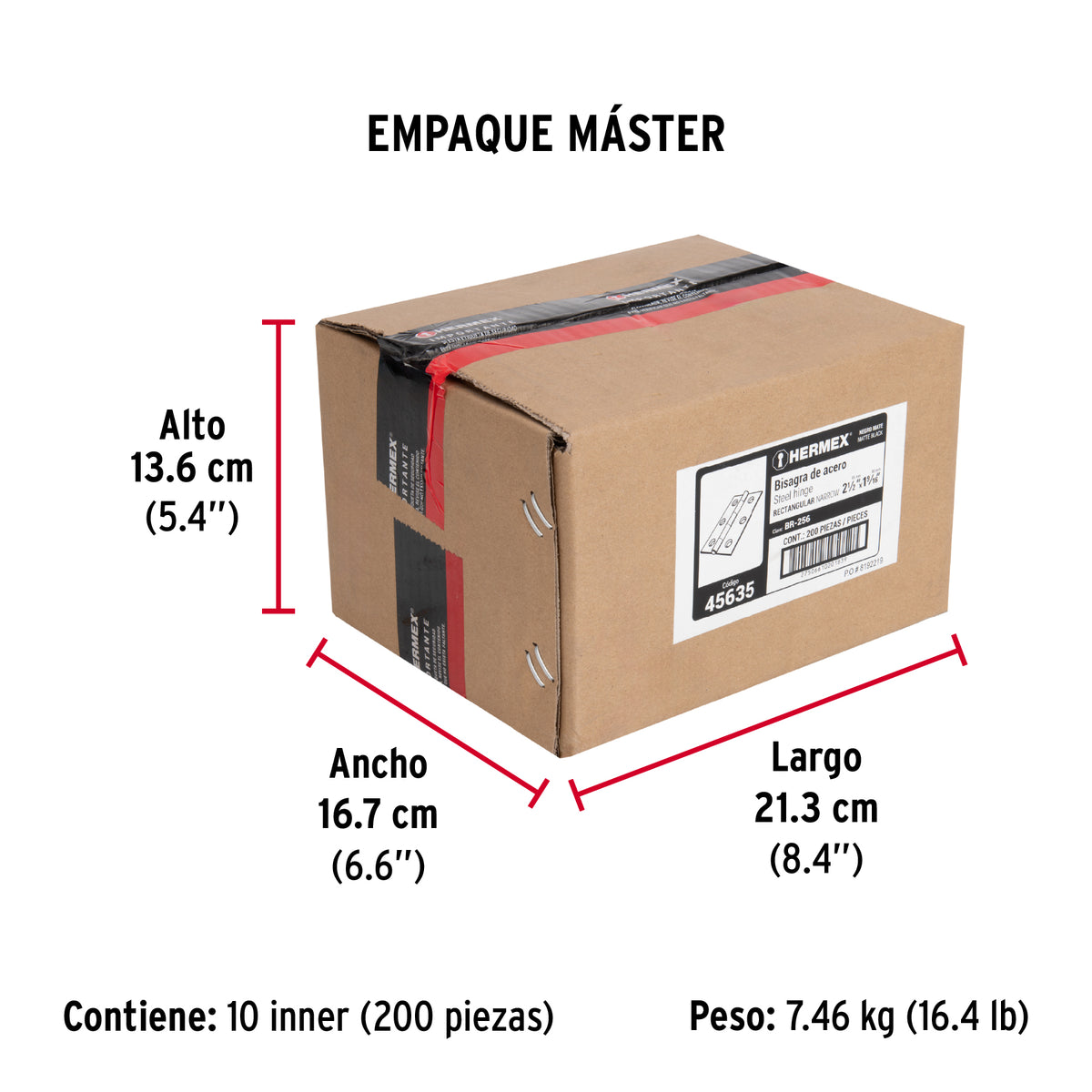 Bisagra rectangular 2-1/2' negra, Hermex