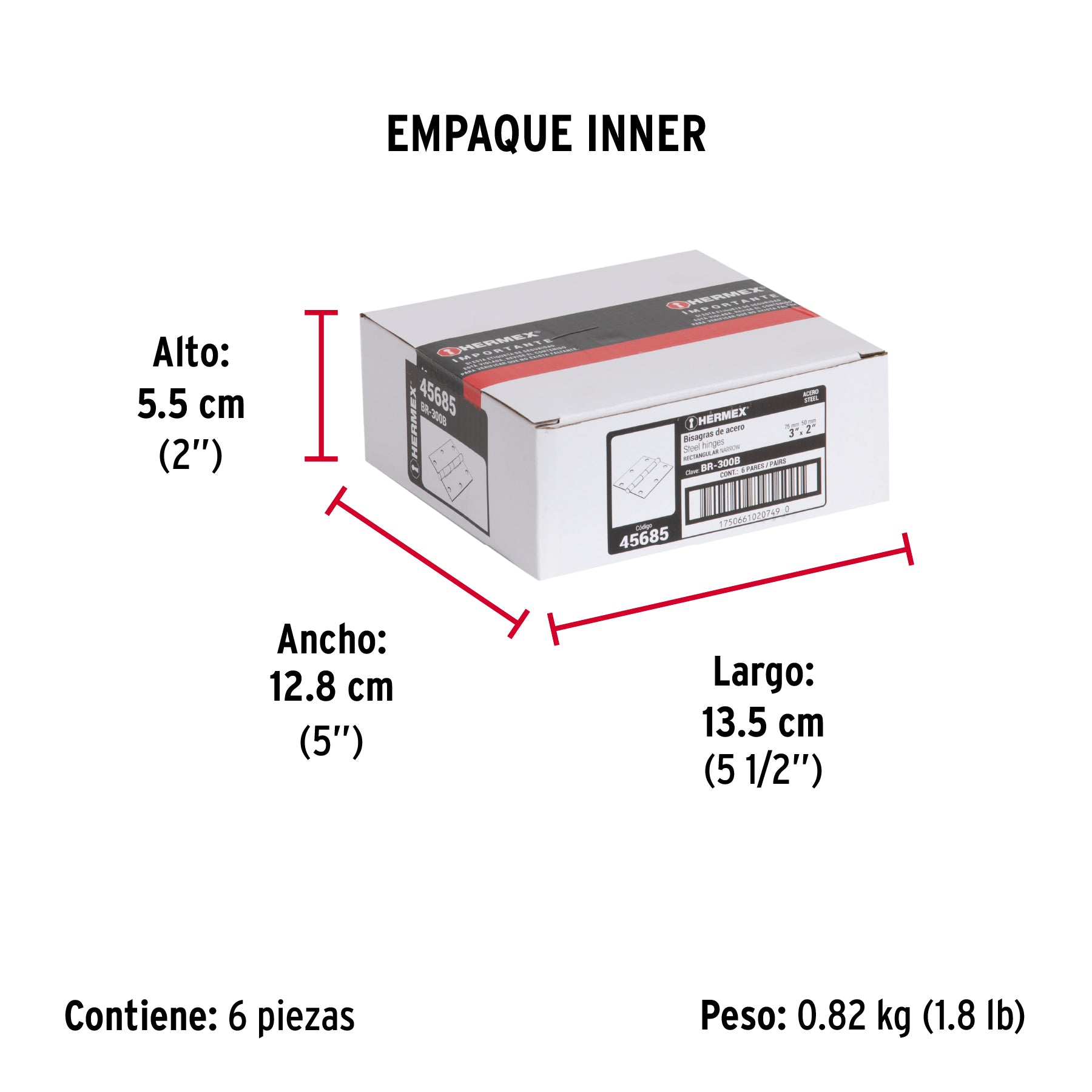 Bolsa con 2 bisagras rectangulares 3', acero pulido