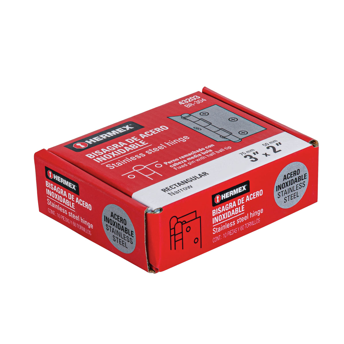 Bisagra rectangular 3", acero inoxidable