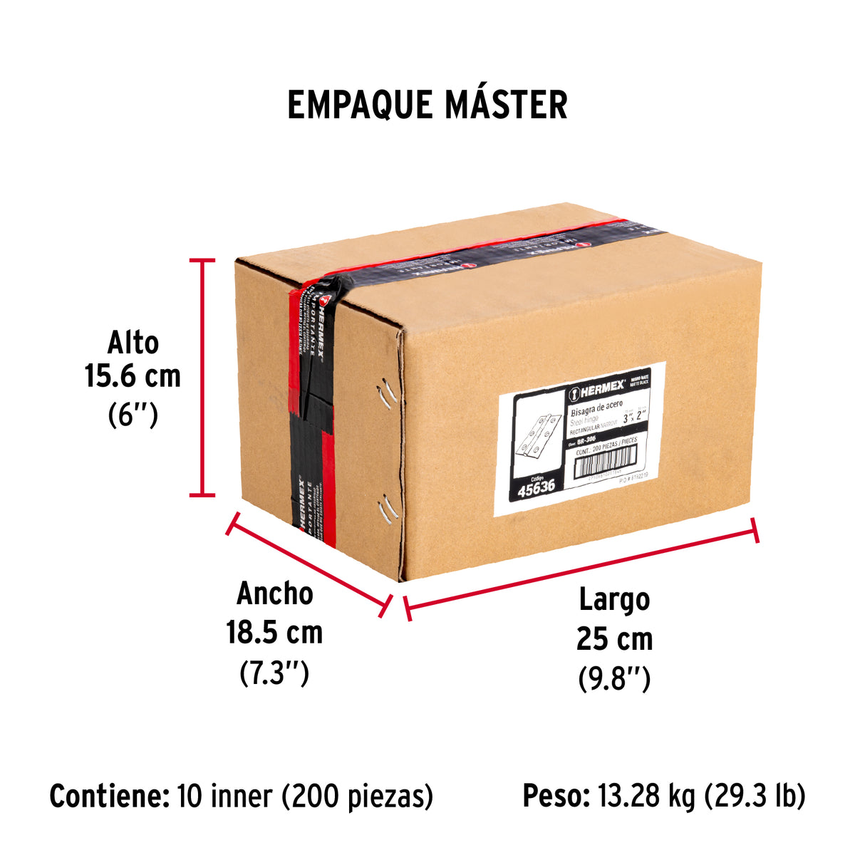 Bisagra rectangular 3' negra, Hermex