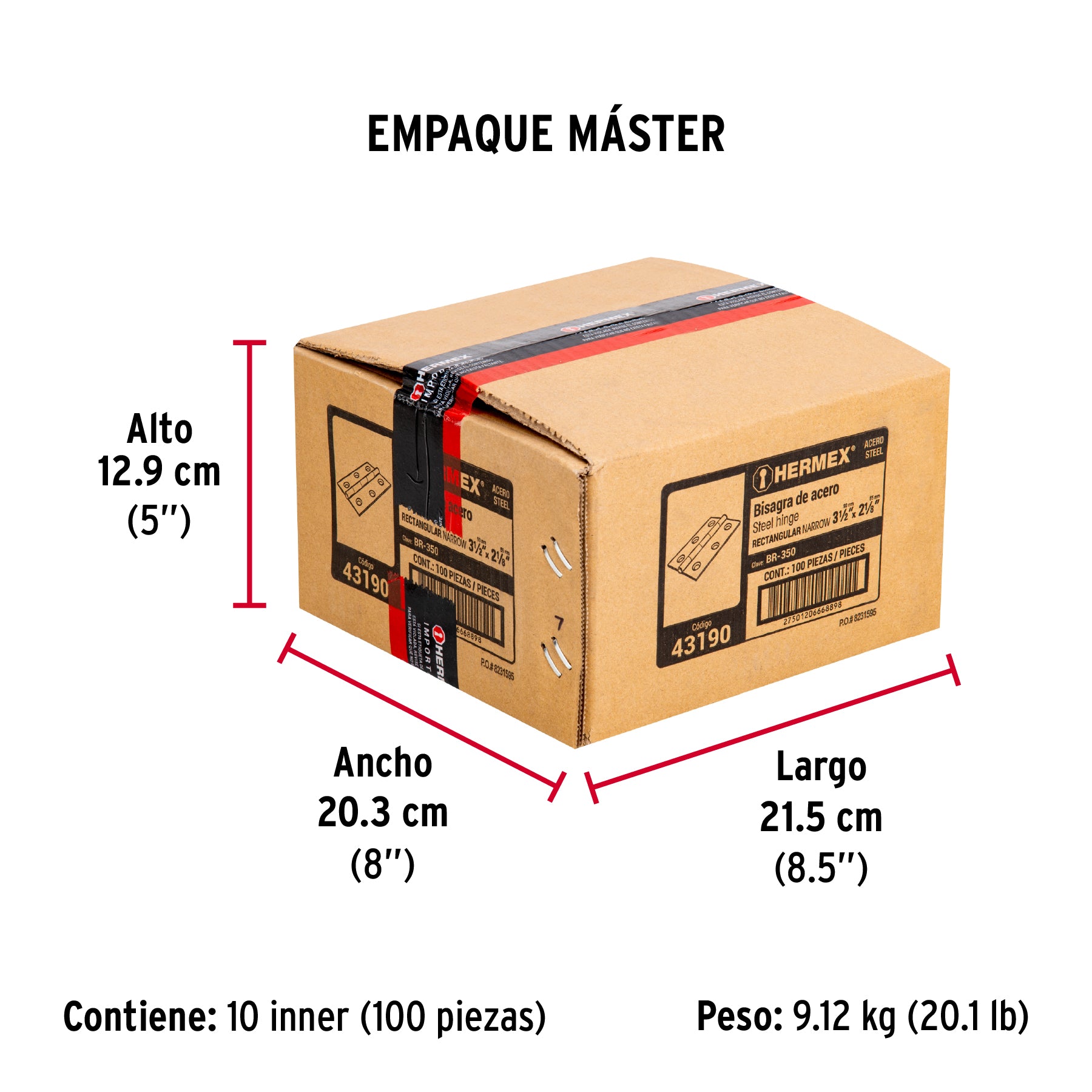 Bisagra rectangular 3-1/2", acero pulido