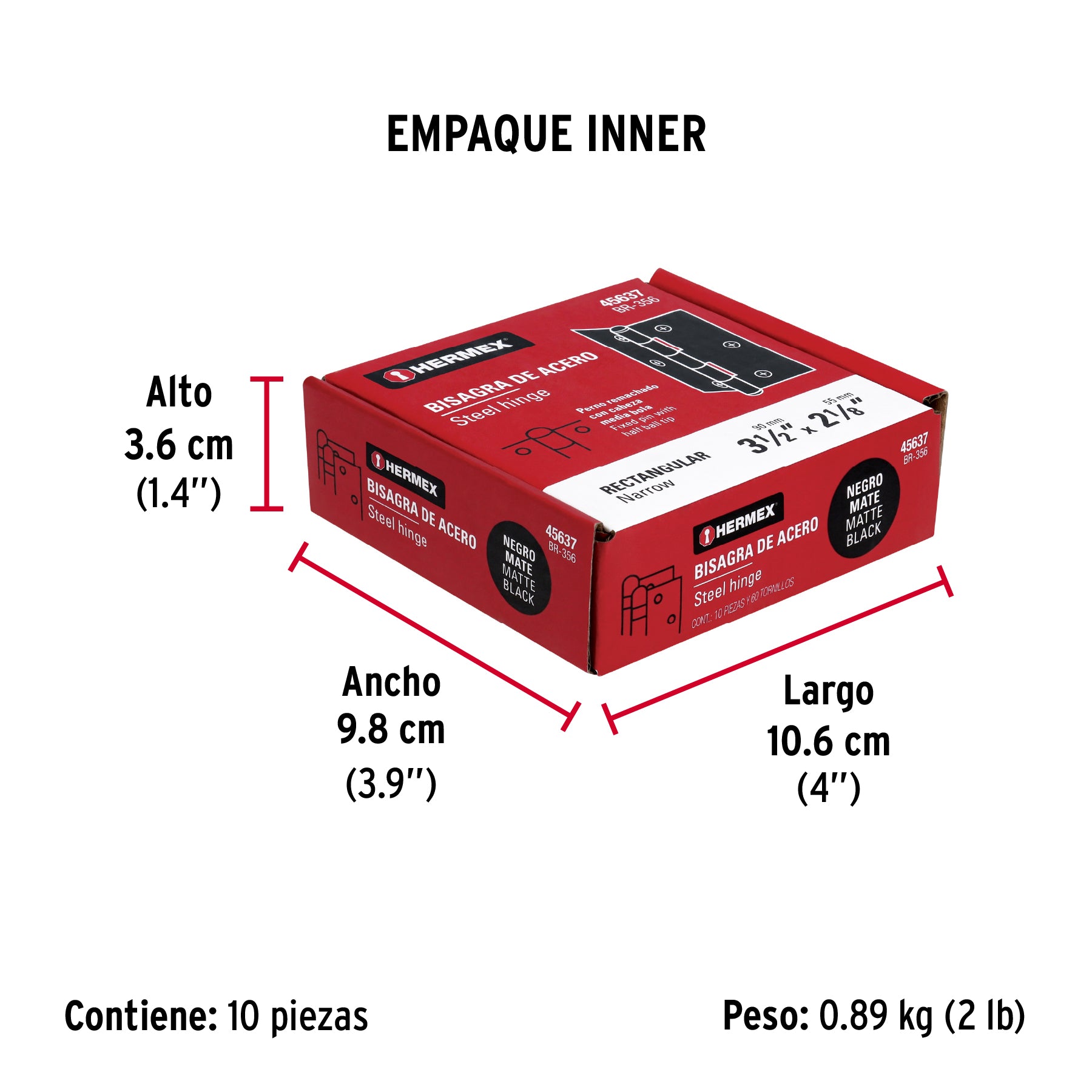 Bisagra rectangular 3-1/2' negra, Hermex