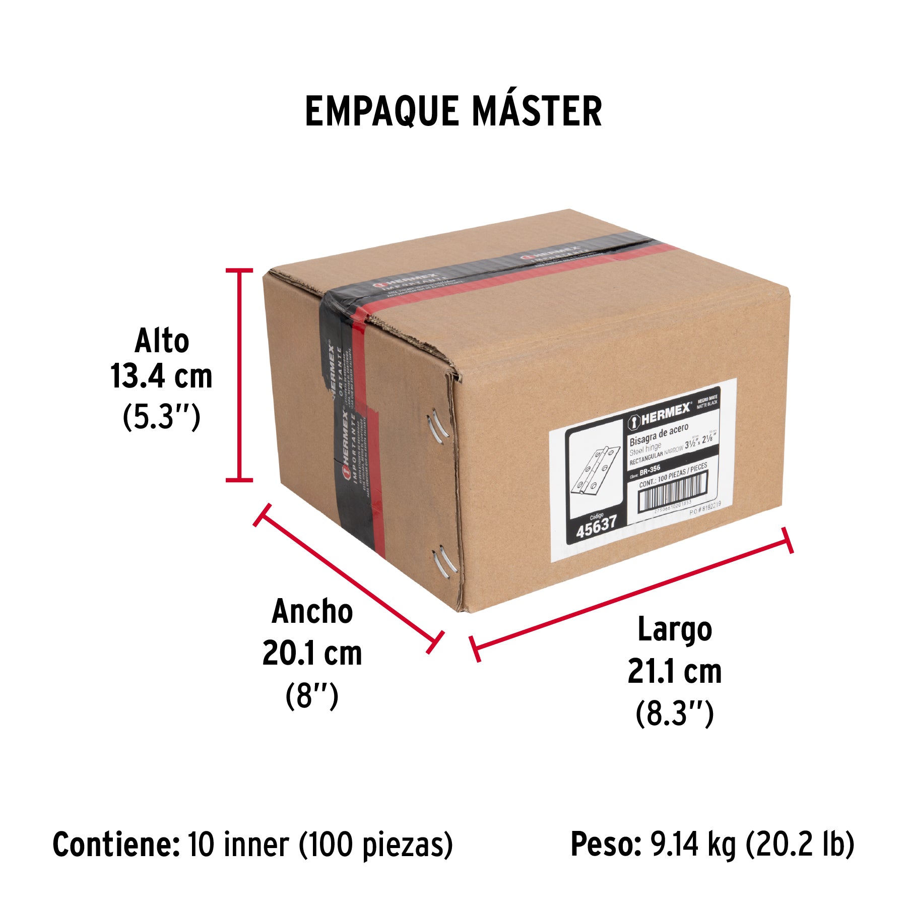 Bisagra rectangular 3-1/2' negra, Hermex