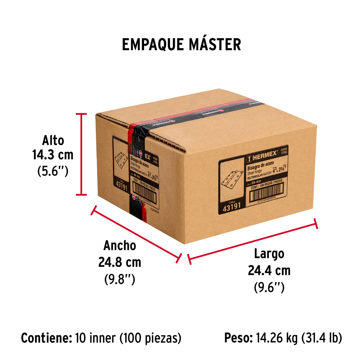Bisagra rectangular 4", acero pulido