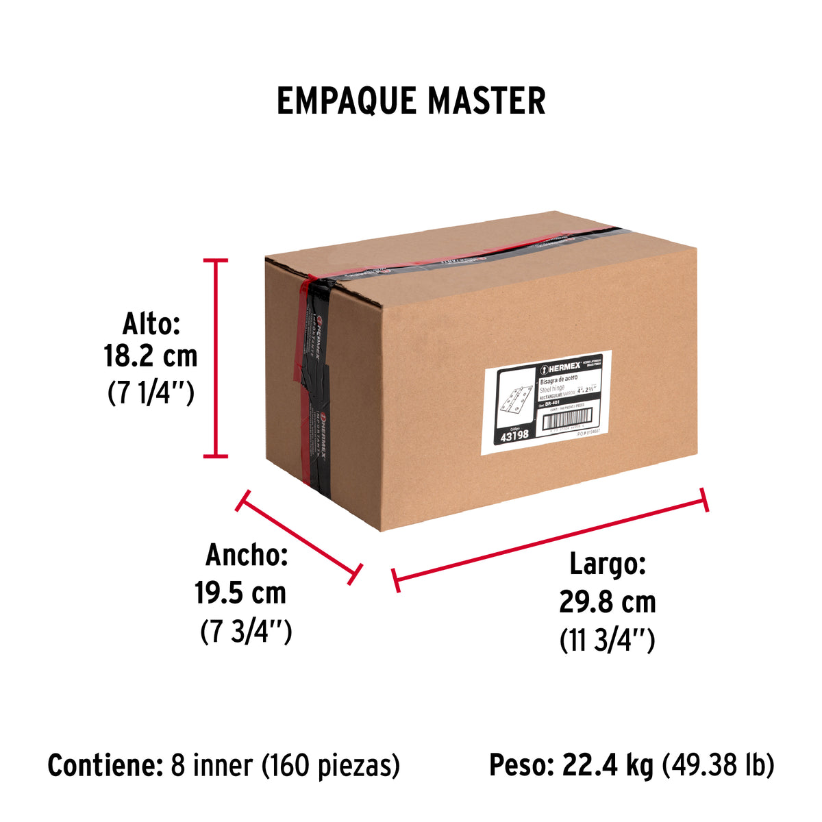 Bisagra rectangular 4", acero latonado